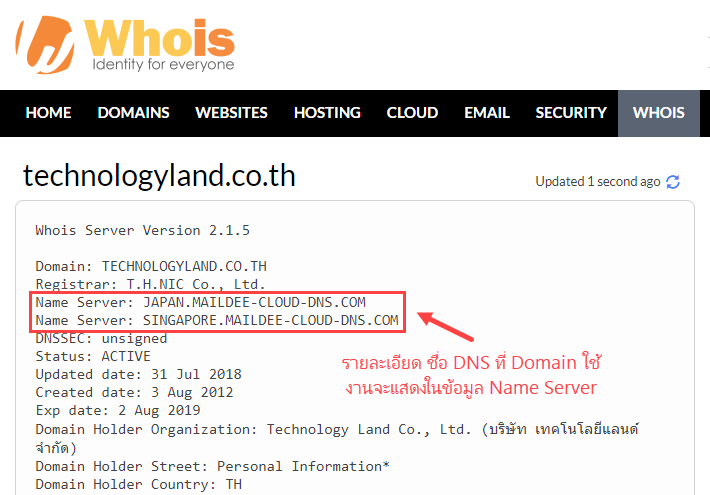 website whois DNS detail 